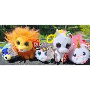 5 Ty Beanie Baby Boos Lion Unicorn Dog Racoon 2017 - 2019 All With Tags